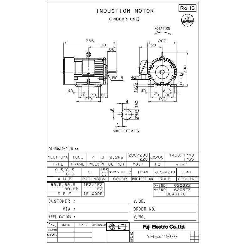 富士電機 低圧三相モーター MLU1115A 3.7kw 4P 200V プレミアム 富士電機 低圧三相モーター MLU1115A 3.7kw 4P 200V プレミアム