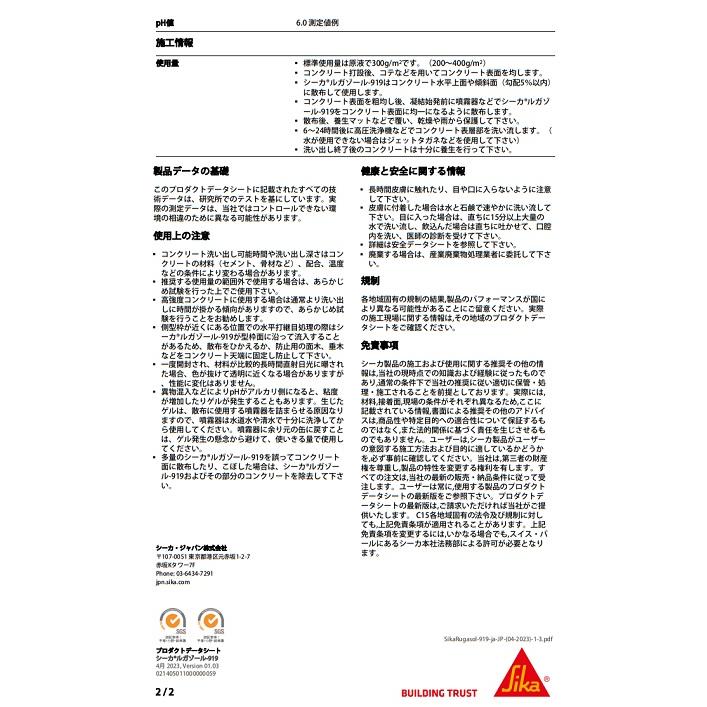 日本シーカ　ルガゾール-919　18kg　（散布型）　コンクリート打継目処理剤（表面凝結遅延剤・コンクリート混和剤）セメント・生コン・骨材