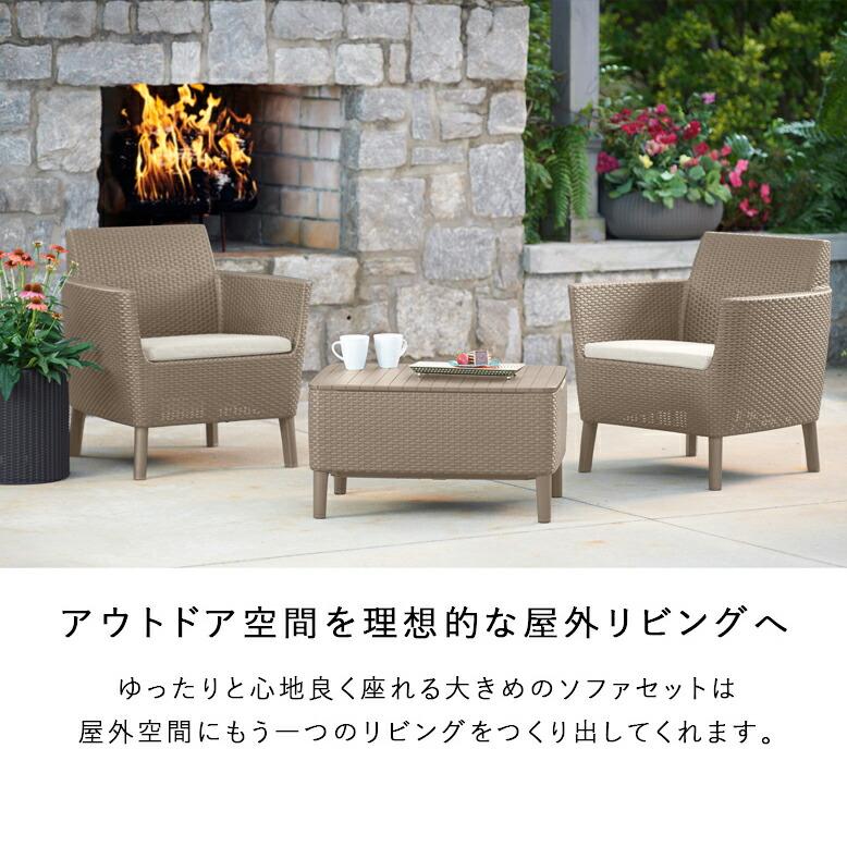 屋外 ガーデンソファ テーブルセット 樹脂製 ラタン調 ブラック グレー サレモ シングルソファ 3点セット 【大型宅配便】【メーカー直送/代引不可】_1