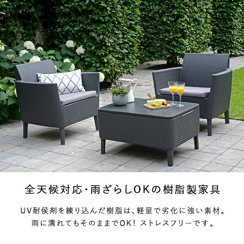 屋外 ガーデンソファ テーブルセット 樹脂製 ラタン調 ブラック グレー サレモ シングルソファ 3点セット 【大型宅配便】【メーカー直送/代引不可】_3