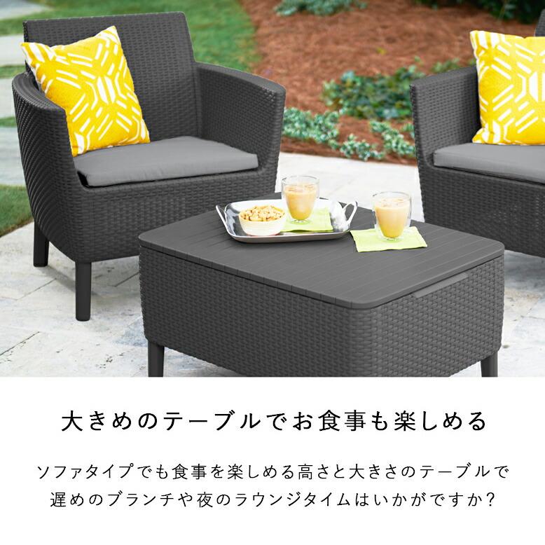 屋外 ガーデンソファ テーブルセット 樹脂製 ラタン調 ブラック グレー サレモ シングルソファ 3点セット 【大型宅配便】【メーカー直送/代引不可】_6