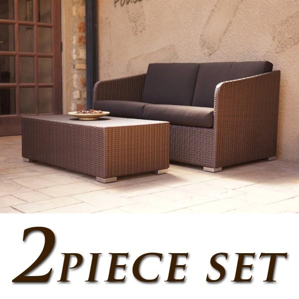 ケイラウコード ELBAソファーテーブル2点セット　メーカー直送/代金引換・同梱不可　K RAUCORD ラタンファニチャー ガーデンテーブルセット 人工ラタン