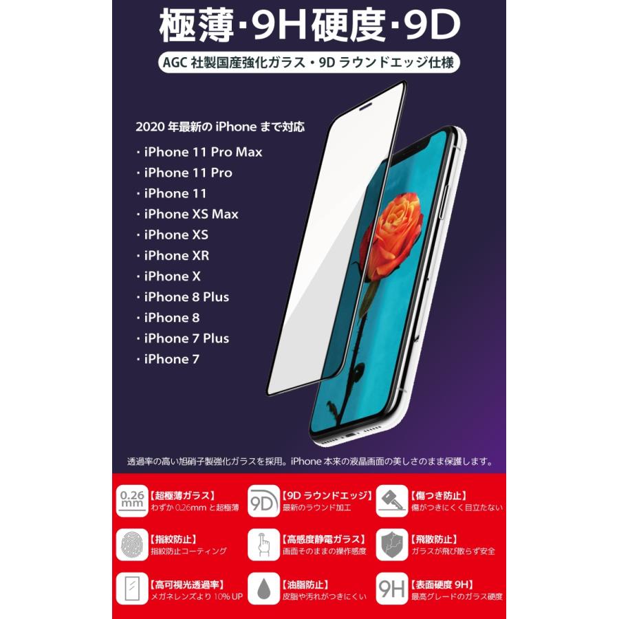 AGC製国産強化ガラスフィルム iPhone 11 iPhone 11 Pro 9D iPhone 11 Pro Max iPhone XR iPhone XS iPHone X XS Max 8 7 8 Plus 7 Plus メール便専用 爆買 |  | 01
