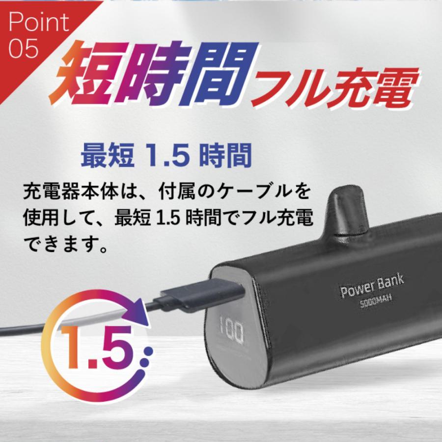 モバイルバッテリー 大容量 小型 軽量 薄型 5000mAh iPhone android スマホ TYPE-C Lightning USB 携帯充電器 ポータブル 機内持込OK PSE 送料無料｜hanwha｜11