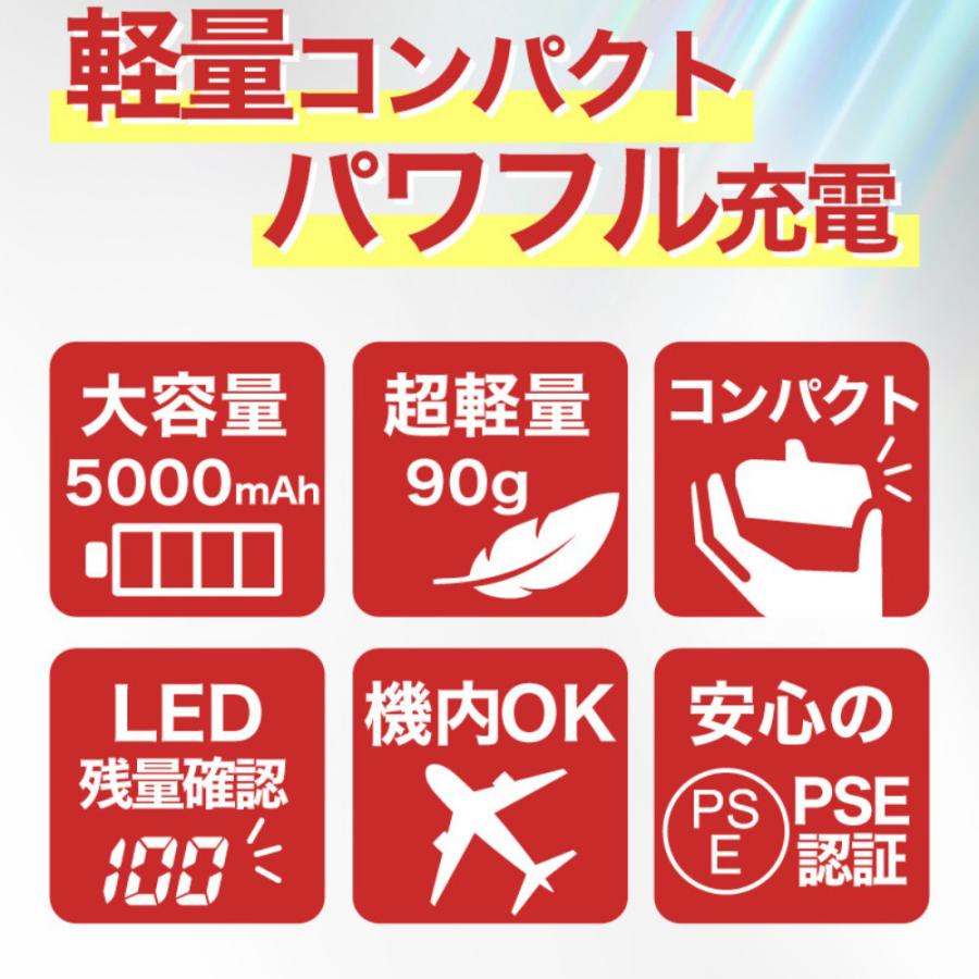 モバイルバッテリー 大容量 小型 軽量 薄型 5000mAh iPhone android スマホ TYPE-C Lightning USB 携帯充電器 ポータブル 機内持込OK PSE 送料無料 爆買 | ハンファ | 03