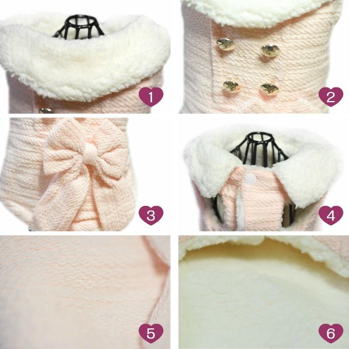 犬 服 ツイード ボア ダブル コート 秋冬 リボン 小型犬 ドッグウエア