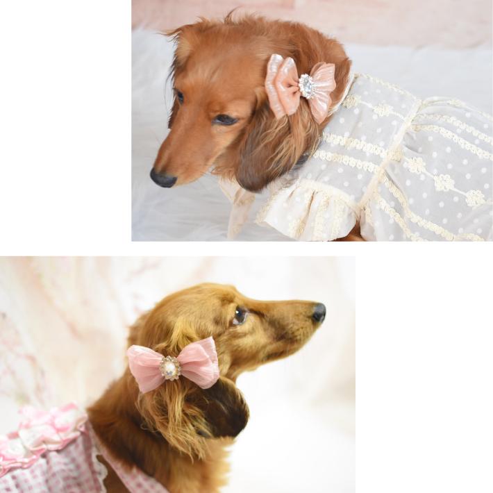 犬 ヘアアクセサリー】 大きめ シフォン リボン ヘアピン 髪飾り