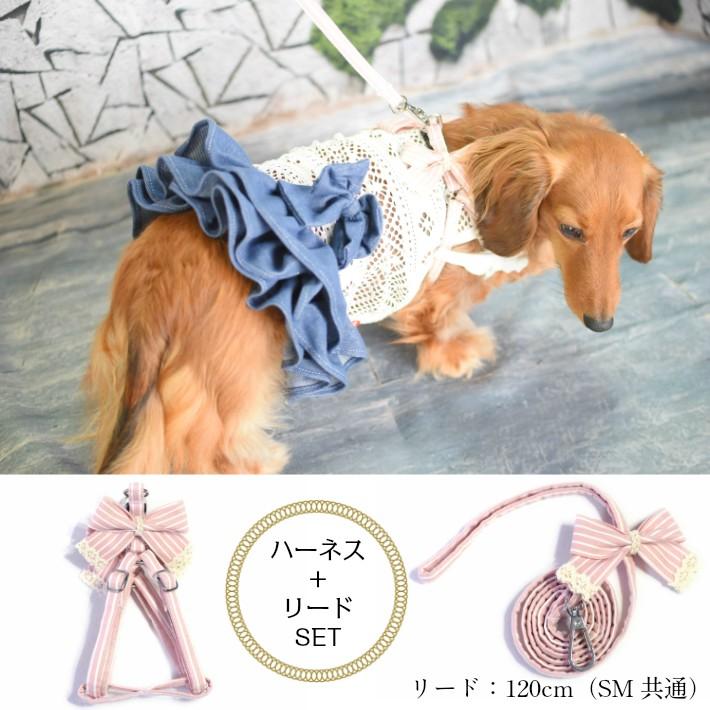 犬 ハーネス】 リボン ボーダー ハーネス リード セット 【トイ