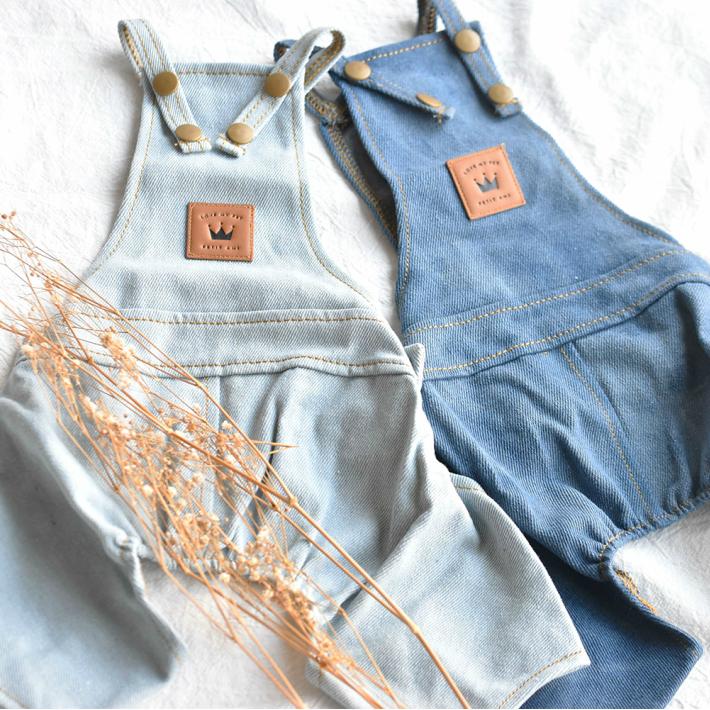 犬 服】 【春 夏 秋 冬】 デニム フリル ワンピース つなぎ