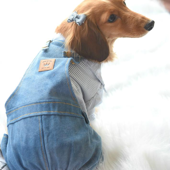 犬 服】 【春 夏 秋 冬】 デニム フリル ワンピース つなぎ