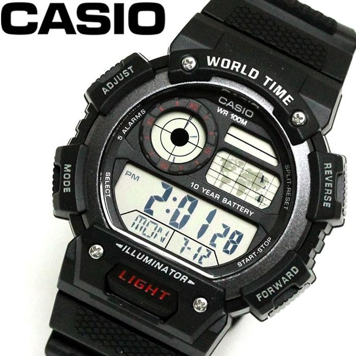 カシオ CASIO 海外モデル メンズ 腕時計 スタンダード デジタルウォッチ ワールドタイム ブラック AE-1400WH-1A｜hapian