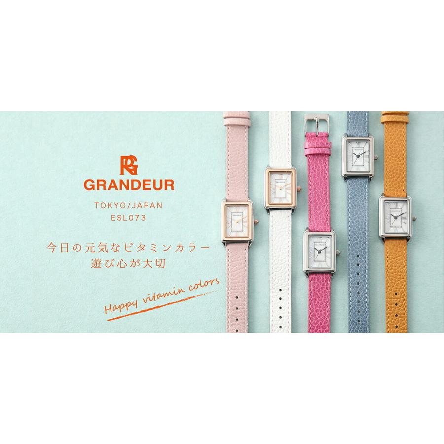 GRANDEUR グランドール 腕時計 レディース カラフル 革ベルト スクェア ホワイトシェル ウォッチ グランドール Grandeur ESL073