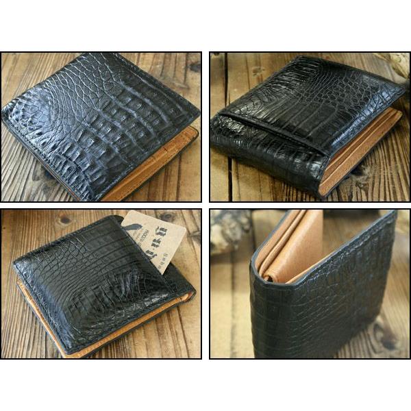 GODANE ゴダン 本革 クロコダイル メンズ 二つ折り財布 黒 ブラック