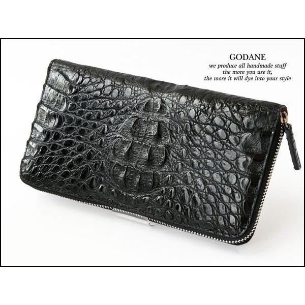新入荷 ゴダン Godane セール メンズ 財布 本革 ブラック 黒 長財布 メンズ ラウンドファスナー クロコダイル 財布