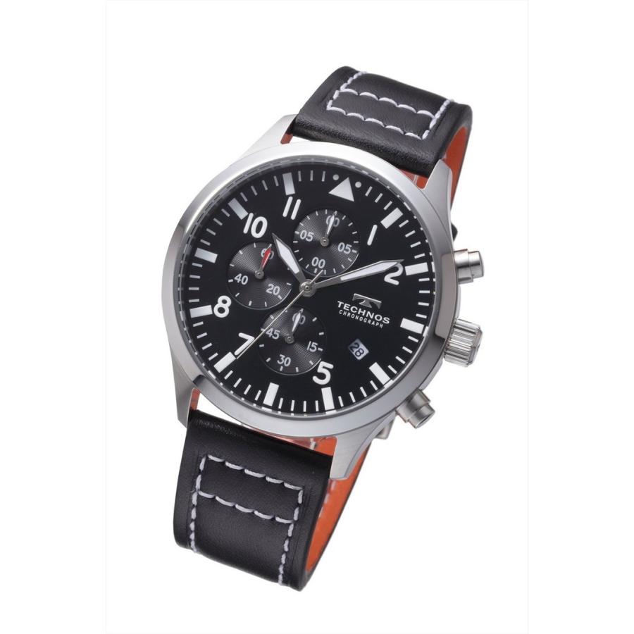 【メーカー正規品】TECHNOS テクノス クロノグラフ メンズ 腕時計 レザーバンド クロノグラフ 男性用 クォーツ 多針アナログ T4553SB ブラック |  | 01