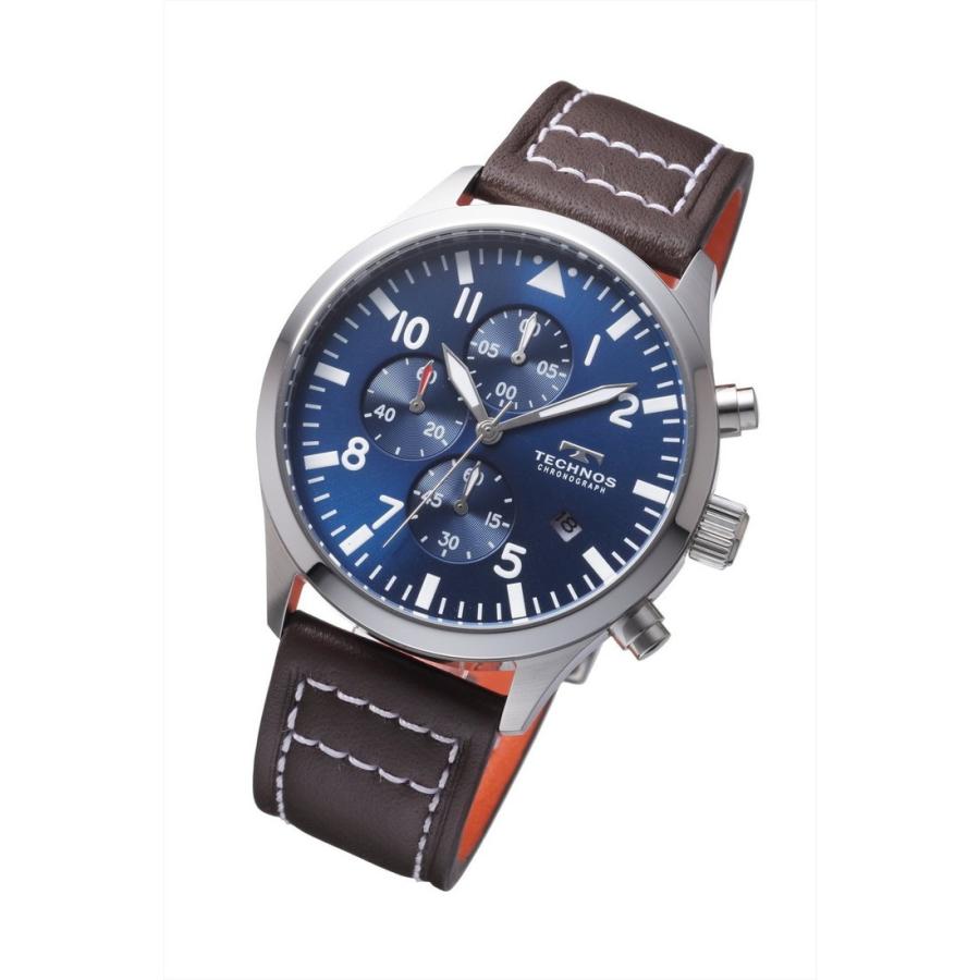 【メーカー正規品】TECHNOS テクノス クロノグラフ メンズ 腕時計 レザーバンド クロノグラフ 男性用 クォーツ 多針アナログ T4553SN ブルー |  | 01