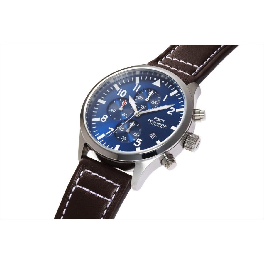 【メーカー正規品】TECHNOS テクノス クロノグラフ メンズ 腕時計 レザーバンド クロノグラフ 男性用 クォーツ 多針アナログ T4553SN ブルー |  | 02