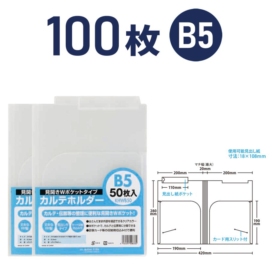 カルテホルダー B5 ダブルポケット 100枚 KHWB50 : ハピラwebショップ