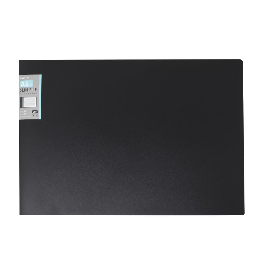 スリムファイル A4ヨコ A4E 20ポケット クリアファイル ポケットファイル マットブラック 黒 収納 楽譜 ポートフォリオ 賞状 かさばらない 横入れ PF005 | ブランド登録なし