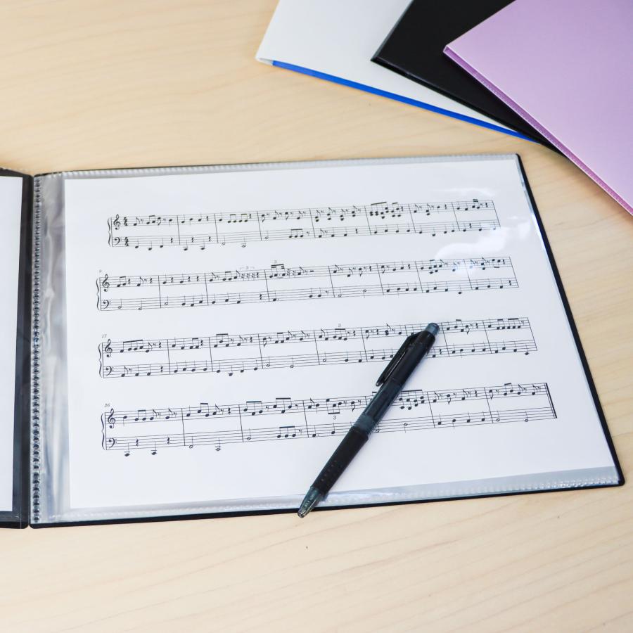 スリムファイル A4ヨコ A4E 20ポケット クリアファイル ポケットファイル マットブラック 黒 収納 楽譜 ポートフォリオ 賞状 かさばらない 横入れ PF005 | ブランド登録なし | 07