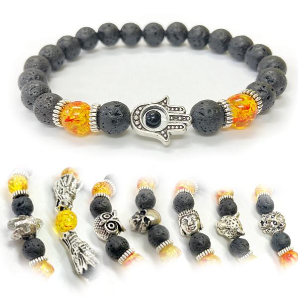 ブレスレット 溶岩石 パワーストーン ラバ ラバストーン  チャーム付き 火山 天然石 モチーフ かっこいい おしゃれ 送料無料 | 