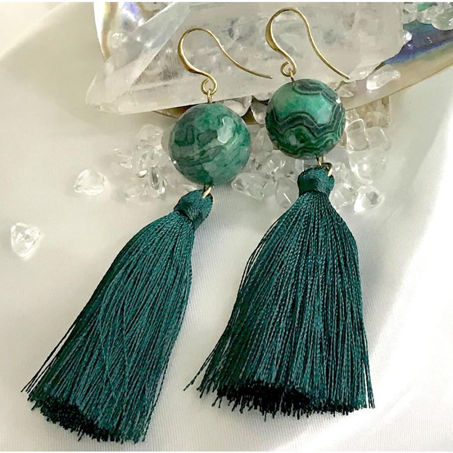 タッセルマラカイト ピアス Malachite Earrings パワーストーンピアス |  | 02