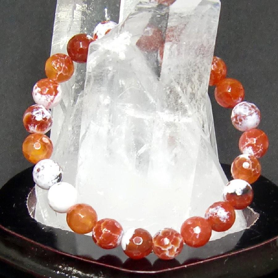 パワーストーン ブレスレット アゲート オレンジ/ホワイト 8.5mm 天然石  送料無料【クリックポスト発送】 |  | 01