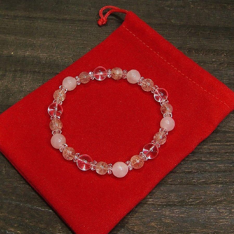 パワーストーンブレスレット ローズクォーツ・サンストーン・水晶ボタンカット【送料無料】 |  | 06