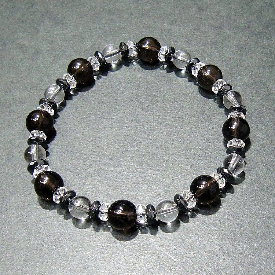 パワーストーンブレスレット スモーキークオーツ＆ヘマタイト＆水晶　 天然石  【送料無料】 |  | 01