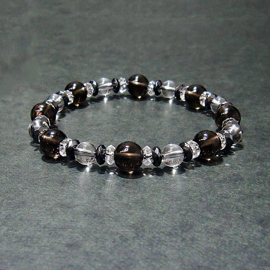 パワーストーンブレスレット スモーキークオーツ＆ヘマタイト＆水晶　 天然石  【送料無料】 |  | 02