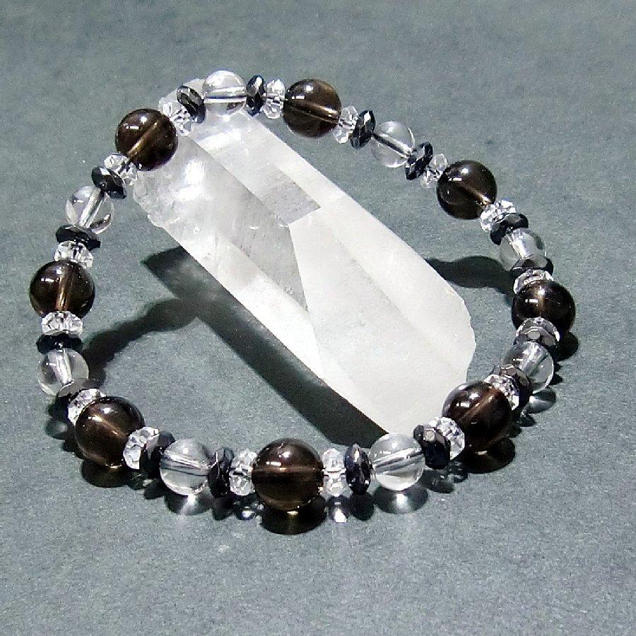 パワーストーンブレスレット スモーキークオーツ＆ヘマタイト＆水晶　 天然石  【送料無料】 |  | 05