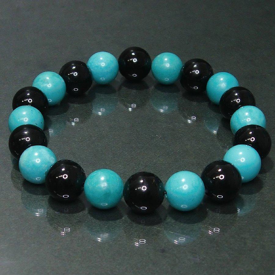 パワーストーン ブレスレット 10mm  ハウライトターコイズ＆オニキス bracelet Howright Turquoise & Onyx 天然石 【送料無料】 | 