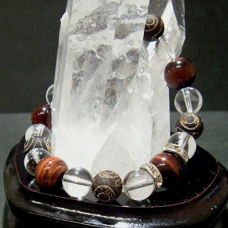 パワーストーン ブレスレット 三眼天珠 ・虎目石・水晶 DziBeads  天然石 【送料無料】 |  | 01