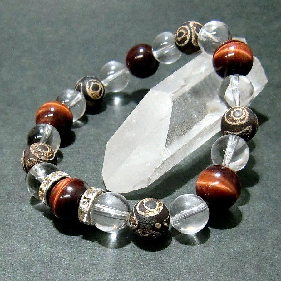 パワーストーン ブレスレット 三眼天珠 ・虎目石・水晶 DziBeads  天然石 【送料無料】 |  | 02