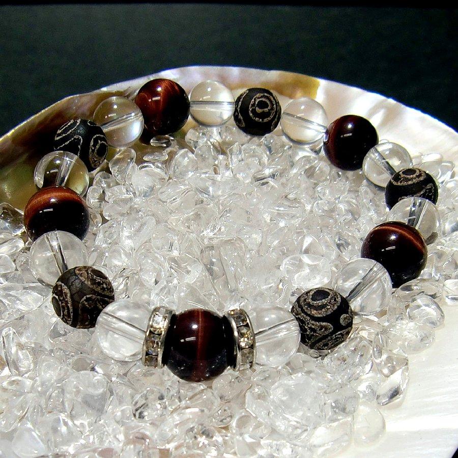 パワーストーン ブレスレット 三眼天珠 ・虎目石・水晶 DziBeads  天然石 【送料無料】 |  | 03