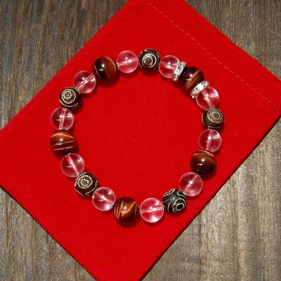 パワーストーン ブレスレット 三眼天珠 ・虎目石・水晶 DziBeads  天然石 【送料無料】 |  | 06