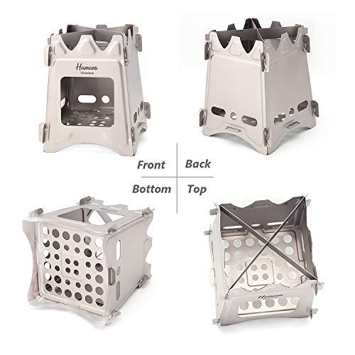 Hamans チタンウッドバーニングストーブ キャンプストーブ 折りたたみ式チタンポータブルバックパッキングス? 上部の長さ 下部の長さ 22インチ/158mm 壁の厚さ 02インチ/0 6mm ストーブドアの高さ 正味重量 収納バッグのサイズ