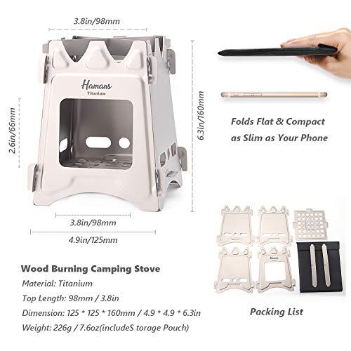 Hamans チタンウッドバーニングストーブ キャンプストーブ 折りたたみ式チタンポータブルバックパッキングス? 上部の長さ 下部の長さ 22インチ/158mm 壁の厚さ 02インチ/0 6mm ストーブドアの高さ 正味重量 収納バッグのサイズ