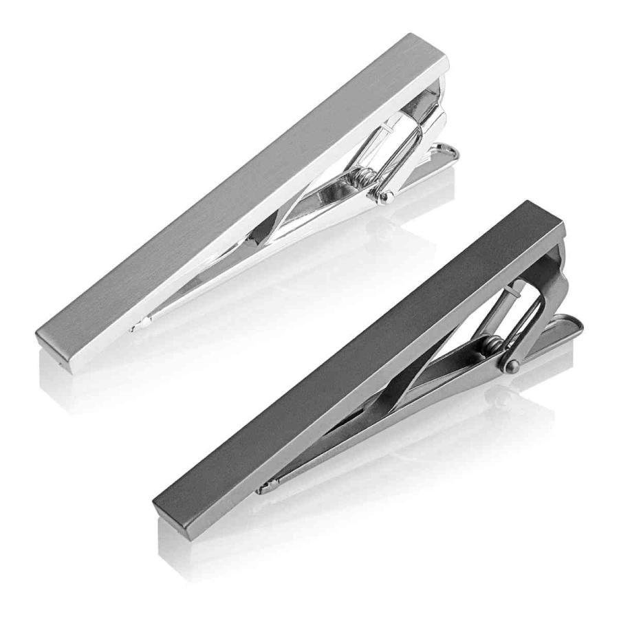 Emvalo 【日本製】 ネクタイピン 2本セット サテーナ加工シルバー&艶消しブラック ワニ口クリップ フォーマル タイピン |  | 06