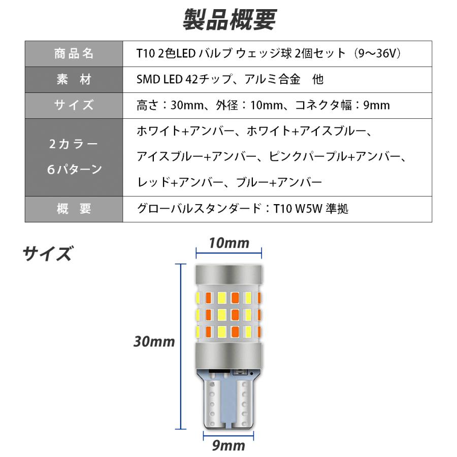 T10 バルブ LED 2色切り替え ポジション ナンバー灯 ルームランプ ウェッジ球 2個セット｜hapisuma-market｜11