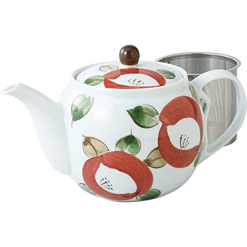 波佐見焼 ポット 丸椿柄 (スーパーステンレス 茶こし付) 容量約725ml 日本製 60184 | 