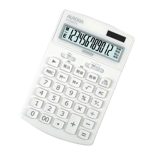 オーロラジャパン 中型卓上電卓 税計算機能付き ホワイト DT206TXW | 
