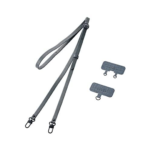 エレコム スマホショルダー スマホストラップ レザー 革 ストラップシート(1口&2口)付属 長さ調節可能 [好きなスマホケースに挟むだけ] 【 | 