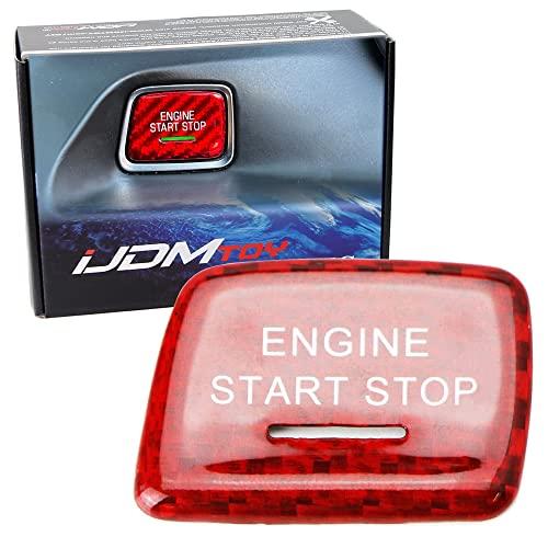 iJDMTOY (1 グロスレッド リアルカーボンファイバー キーレスエンジンスタート/ストッププッシュスタートボタンカバー 2016年以降のシ | 