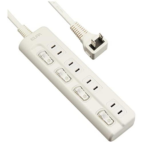 エルパ(ELPA) スイッチ付タップ 延長コード コンセント LED 上差し 4個口 1ｍ WLS-LU41EB(W) | 
