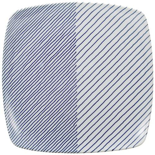 白山陶器 反角多用皿 青 (約)21×21×3.8cm 重ね縞 KASANEJIMA 波佐見焼 日本製 | 