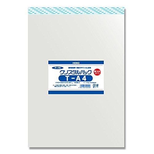 シモジマ ヘイコー 透明 OPP袋 クリスタルパック テープ付 A4 厚口 100枚 04T-A4 厚0.04×幅225×高310+テープ部分4 | 