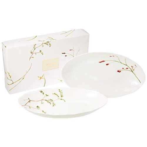 NARUMI(ナルミ) ボウル 皿 セット 里花暦(さとはなごよみ) 長径32cm グリーン 花柄 2柄セット かわいい オーバルボウル 結婚祝 | 