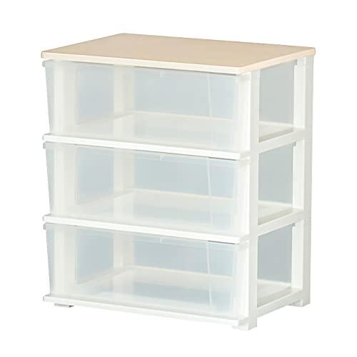 JEJアステージ 収納チェスト ピット 木製天板 ワイドチェスト 3段 クリア 日本製 簡単組み立て 幅54.5×奥行40.5×高さ64.5cm | 