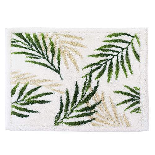 オカ(OKA) 浴室足ふきマット ホワイト 約40cm×55cm 乾度良好バスマット パームリーフ (吸水 速乾) 日本製 | 